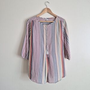LL Bean Rainbow Striped Cotton Peasant Top Blouse 12